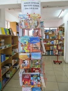 A bookstore in Ghana carries multiple titles for youth written by African authors.