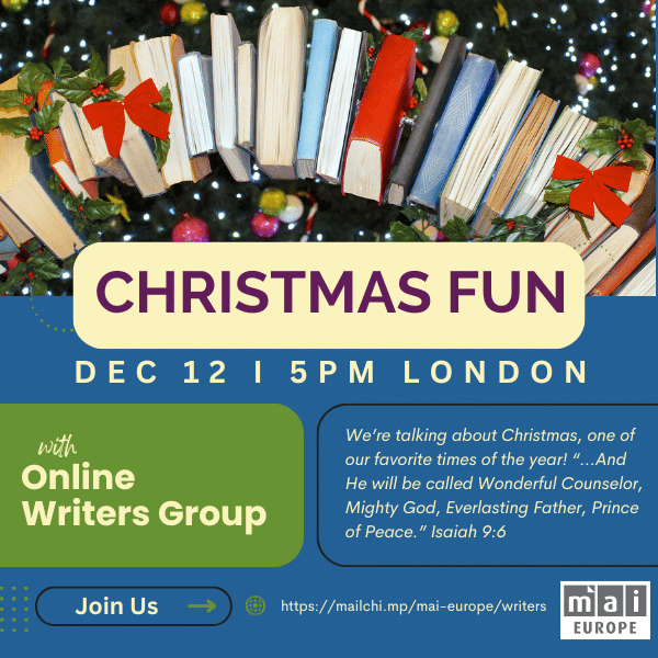 Christmas Fun Dec 12 5pm London with Online Writers Group https://mailchi.mp/mai-europe/writers